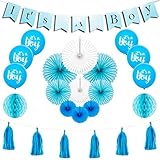 Boy Baby Shower Decorations, Its A Boy Party, Glossy Silver Lettering Banner, Blue Color It's a Boy Balloons, Honeycomb Paper Balls, 6/8/12