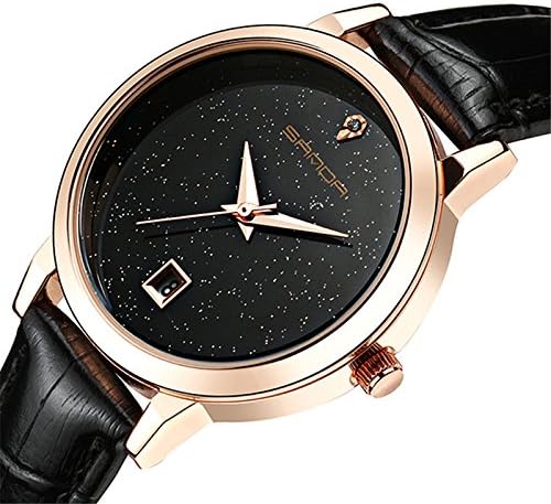 Wdnba Fashion Women Watches Golden Leather Watch Women Dress Clock Calendar Quartz Watch