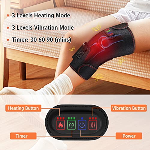 Heat Knee Massager, Vibration Heated Knee Brace Wrap, Electric Heating