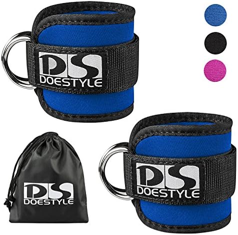 Double D-Ring Ankle Straps by Doestyle, Adjustable Fit Ankle Cuff Strap for GYM Cable Machines Workouts with Durable Cuffs for Ab, Leg &amp; Butt Exercises Men &amp; Women Fitness (Dual D-ring Plus, Blue)