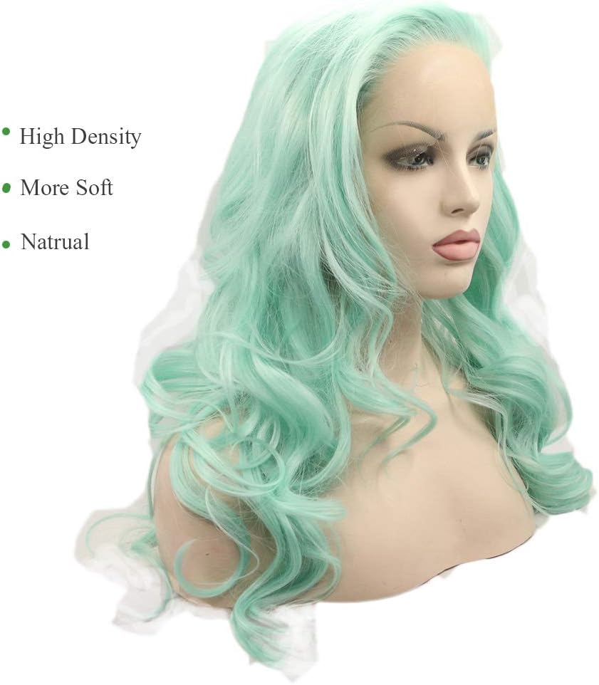 Mermaid Green Blue Soft Wigs for Women Long Waves Mix Color Syntehtic Lace Front Wig Glueless Raalistic Hairline Heat Resistant Fiber Hair Replacement Wig 24 Inch - Image 4