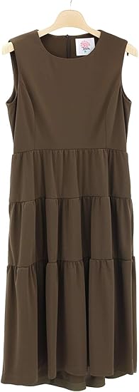 Amazon Toilette トワレ ワンピース レディース 春夏ノースリーブ ティアード ポケット シンプル 無地 伸縮性 日本製 Collection ブラウン 55 ワンピース チュニック 通販