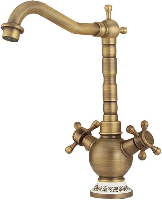 BESTONZON Grifo de latón de bronce envejecido, color dorado, agua fría