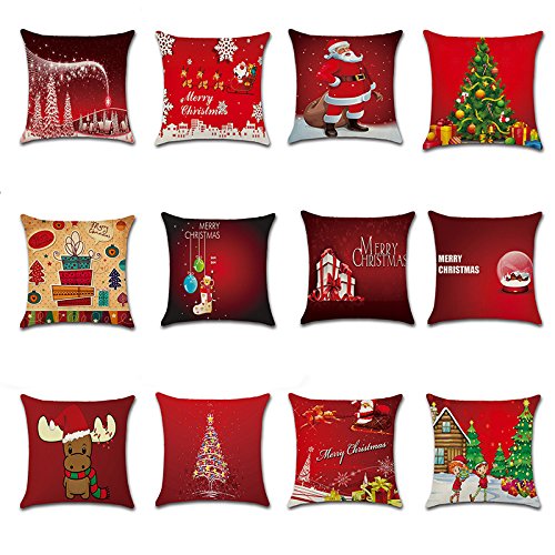 Pillow Case, 4 Set Of Red Christmas Decorative Pillow Covers, Square 18\