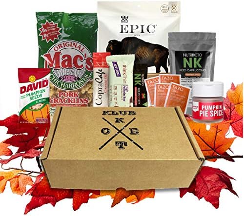 Klub Keto Pumpkin Spice Snack Box with Supplement. Low Carb & Gluten Free Boxed Set. Ketogenic Diet Foods for Snack or Lunch. Supplements, Protein Bar, Bison Jerky, Pumpkin Seeds, Instant Fat Coffee