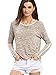 ROMWE Women's Scoop Neck Long Sleeve Tee Contrast Trim High Low Marled Knit T-shirt khaki S