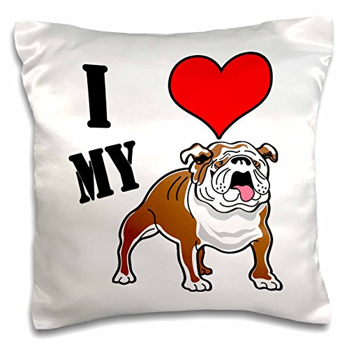 3dRose I Heart Love My Bulldog Retro Style Cartoon for Pet and Dog Lovers - Pillow Case, 16 by 16-inch (pc_117484_1)