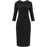 Hobemty Women's Vintage Sheath Dress Half Sleeve Collared Work Pencil Dress