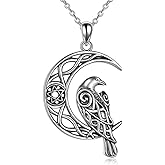 Hewill Viking Moon Crescent Bird Necklace Pendant Crow Raven Animal Moon Necklace for Women Men Nordic Pirate Amulet Jewelry Gift