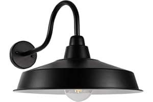 Diyel Gooseneck Barn Light Outdoor, 16 Inch Dome Large Farmhouse Exterior Light Fixture Wall Mount, Industrial Outdoor Wall Sconce Outside for House, Shop, Front Porch, Garage, Entryway, Black, 1 Pack