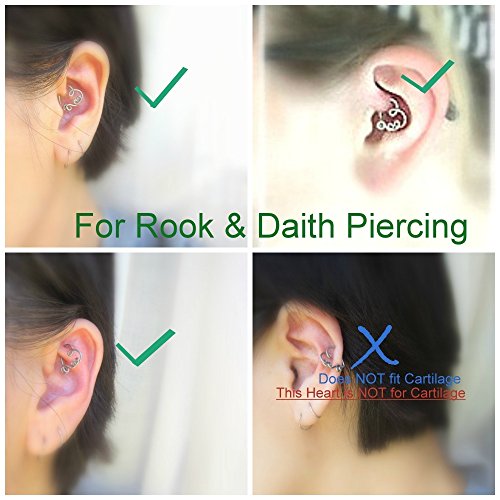 Single Titanium heart earring for rook daith piercing for LEFT ear, One