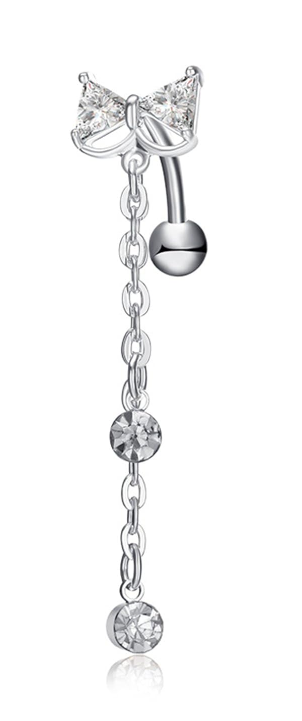 Buy Qtalkie Long Dangling CZ Bowknot Tie Belly Rings Piercing Jewelry