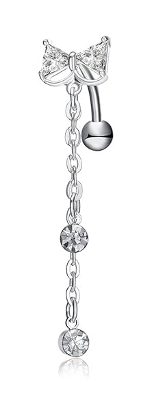 Buy Qtalkie Long Dangling CZ Bowknot Tie Belly Rings Piercing Jewelry