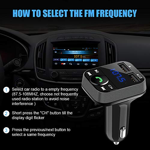 Bluetooth FM Transmitter for Car, LUMAND Wireless Bluetooth Radio Transmitter Car Kit with 2 Ports USB Charger 5V/2.4A&1A, Support USB Drive, TF Card and Hands Free Calling