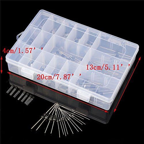 AFCN 24Value 400Pcs Transistors and Diodes Bridge Rectifiers Assortment Box Kit 20x13x4cm Convenient for DIY