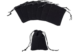 Fashewelry 100pcs Small Drawstring Velvet Bag 2.8x2 inch Jewelry Gift Pouches Black Party Wedding Favor for Candy Ring Dice W