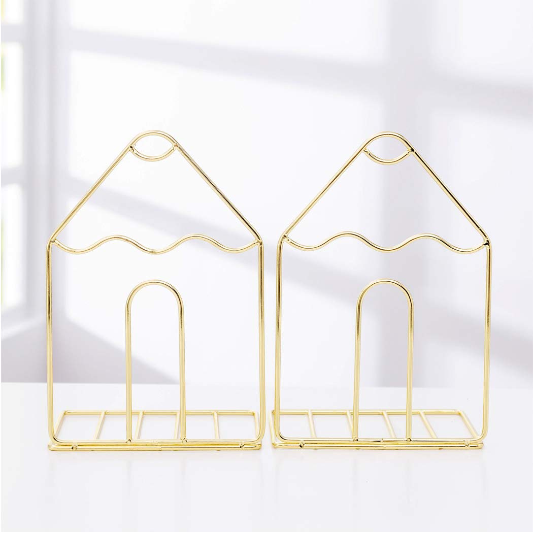 SIPLIV Creative Minimalist Style Bookends Metal Adjustable Books Holder Stand Book Rack Desk Bookend - Pencil, Gold
