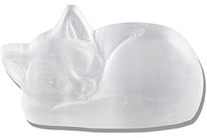 Runyangshi Natural Selenite Crystal Healing Stone Energy Selenite Sleep Cat Exquisite Carved Ornaments Spiritual Healing Mass