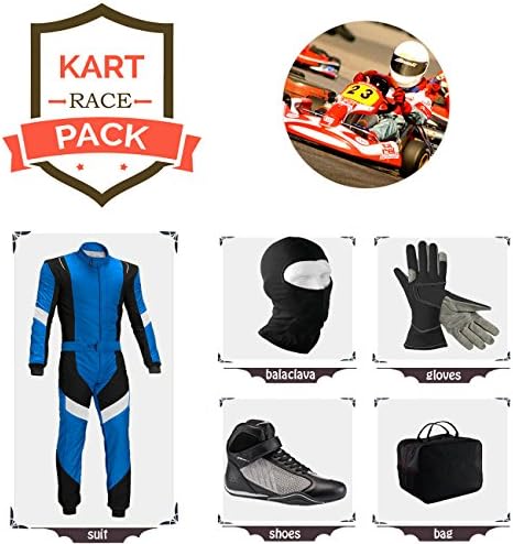 Go Kart Racing Suit Suit,Gloves,Balaclava and Shoes Free Bag - Blue with Black White Style