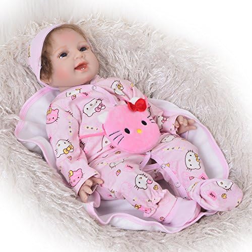 2018 New Smiling Reborn Baby Dolls 22 Inch Lifelike Soft Silicone Girl Babies Toy Kids Birthday Xmas Gift (reds)