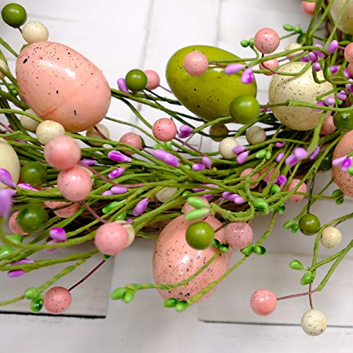 idyllic Easter Wreath with Colorful Eggs Artificial Grapevine Garland for Front Door Wall Decor Holiday Decoration 20" - Thumbnail 5