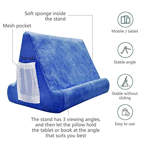 Soft Pad Pillow Stand Holder Tablet Mobile Phone Pillow Lap Stand Multi-Angle Reading Support Pillow Stand Suitable for Tablet Computer Ereader Smart Phone and Books (Blue)