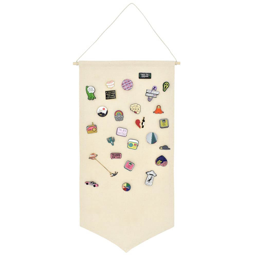 Winmany Wall Hanging Brooch Jewelry Storage Case Canvas Display Stand Enamel Pin Display Banner Holder Earrings Necklace Glitter Pin Collection Organizer（White）