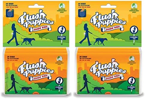 Flush Puppies Doodie Bags, Flushable &amp; Certified Compostable, 6 On-the-Go Packs (120 Bags)