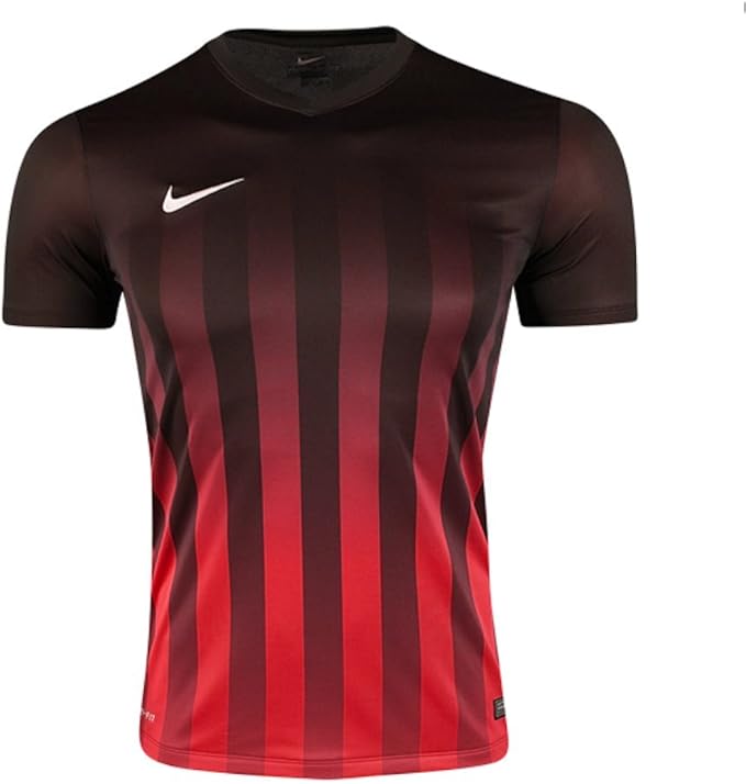 red and black striped soccer jersey
