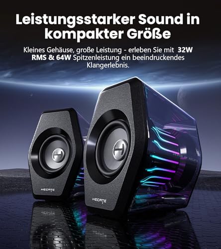 G2000 Pro 2.0 RGB Gaming-Lautsprecher mit 64 W Spitzenleistung, 270° TempoFlow™ Light Sync, Virtual 7.1 Surround Sound - Bluetooth 5.4/USB-C/AUX für PC, PS5, Schwarz