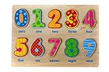 Classic Numbers Wooden Puzzle for Toddlers, Preschool Age w/Colorful Wood Pieces & Shape Cut-Outs in Board. Simple Educational & Sensory Learning for 1, 2 & 3 Year Olds