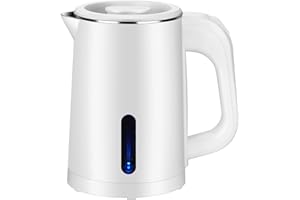 WDCME Small Electric Tea Kettle Stainless Steel, 0.8L Portable Mini Hot Water Boiler Heater, Travel Electric Coffee Kettle with Auto Shut-Off & Boil Dry Protection (White)