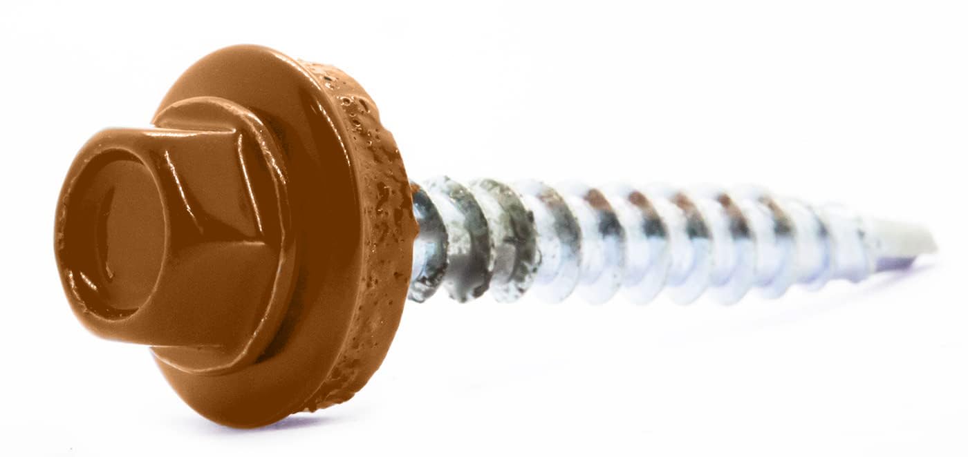 4.8mm x 20mm Copper Brown Self-Drilling Roofing Screws with EPDM Sealing Washer Painted RAL 8004 (Pack of 50) C07CD