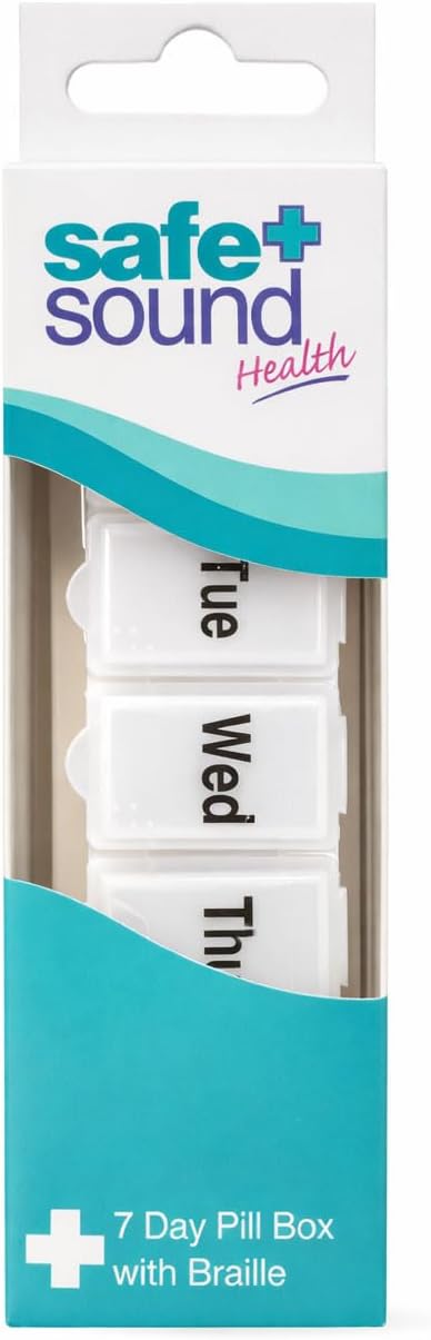 Safe + Sound 7 Day Pocket Pill Box with Pop-Open Lids Braille Markings
