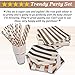 69 Pieces - Rose Gold Paper Plates - Striped White and Rose Gold Party Plates and Napkins Sets - Disposable Dinnerware Set for 8 Guests