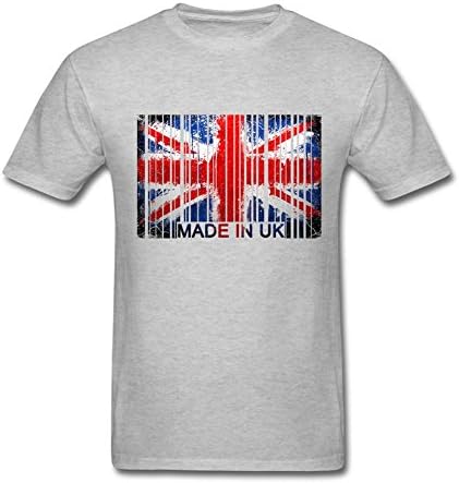 Twentees Custom Printed Graphic Men Uk Flag Barcode Tee Shirts Crewneck Grey S
