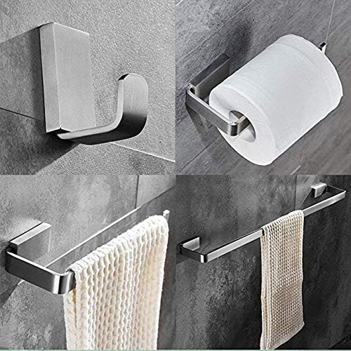 BigBig Home Bath Hardware Sets 4pcs Brushed Nickel Finished Square Wall Mounted, Stainless Steel Material Bath Towel Holder Set Toilet Paper Holder, Towel Ring, Robe Hook, Towel Bar Wall Mounted.