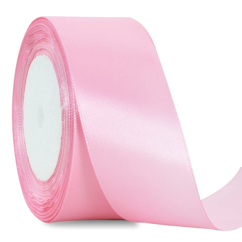 TONIFUL 4cm X 22M Wide Pink Satin Ribbon Solid Fabric Ribbons for Wedding Car Decoration Chair Sash Crafts Gift Wrapping Cutting Ceremony Table Bows Floral Sewing Party Decoration