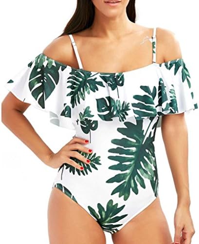 Kstare Women's Shoulder Belt Personalized Print Sexy Beach Or Party One-Piece Swimsuits (L, White -A)