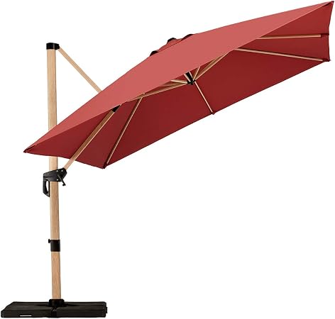 Papajet 10 Feet Offset Cantilever Patio Umbrella Square Deluxe Aluminum Wood Pattern Outdoor Hanging Umbrella With Cross Base 360 Rotated Easy Tilt Garden Umbrella Red Amazon Co Uk Garden Outdoors