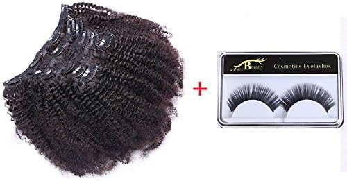Queen Beauty Hair Curl Coily Clip In Human Hair Extensions 7pcs/set Brazilian African American Clip In Human Hair Extensions Curly Clip Ins (14inch)+ 1 pair False Eyelashes