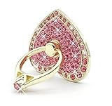 Owoda Romantic Heart Crystal Phone Ring Stand Holder 360 Degree Rotating Ring Grip Cell Phone and Tablets Anti Drop Ring for iPhone iPad Samsung Nexus (Gold-Red)