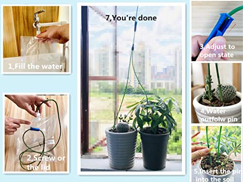 Plant Watering Devices Automatic Watering Irrigation Drippers Bag, Garden Plant Flower Self Watering Spikes Device with Adjustable Flow Rate, Vacations Plant Drip Sprinkler Water Watering Kits (6) - Thumbnail 3