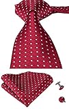 Hi-Tie Mens Red Polka Dots Silk Tie Hanky Cufflinks set (Polka dot)