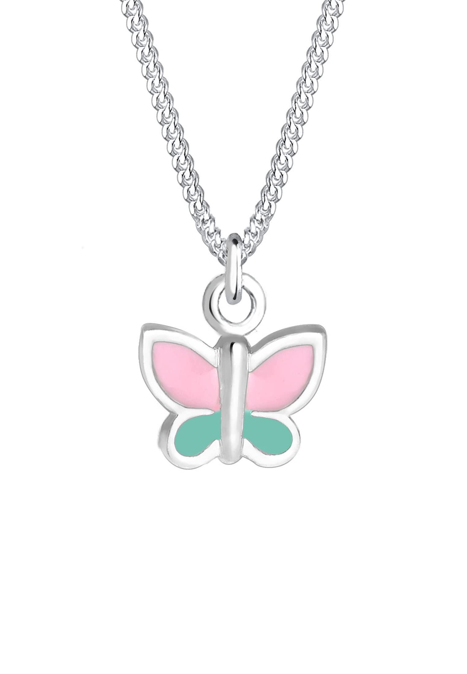Elli Children's 925 Sterling Silver Pink Green Girls Butterfly Pendant with Necklace of Length 36 cm