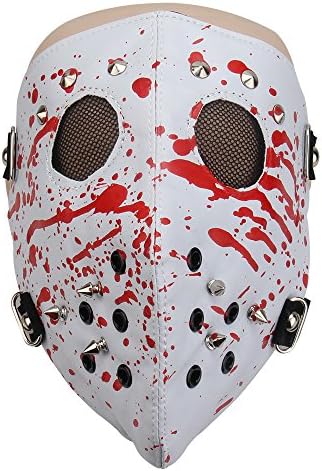 Punk Mask Full Face Mask Rivet Sport Cosplay Leather Mask (rivet white)