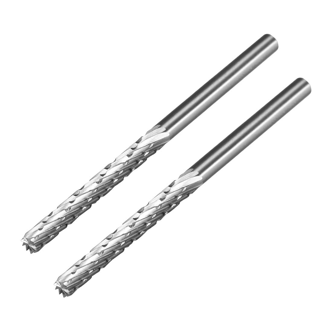 sourcing map HSS Rotary Files 1/8" Shank, Double Cut Top Toothed Cylinder Shape Rotary Tool 3mm Dia, for Die Grinder Drill Bit Wood Soft Metal Carving Polishing Model Engineering, 2pcs