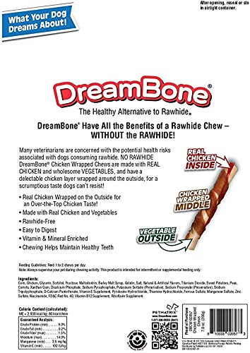 DREAMBONE MINI STICKS WRAPPED WITH REAL CHICKEN, RAWHIDE FREE DOG CHEW STICKS, 15 COUNT