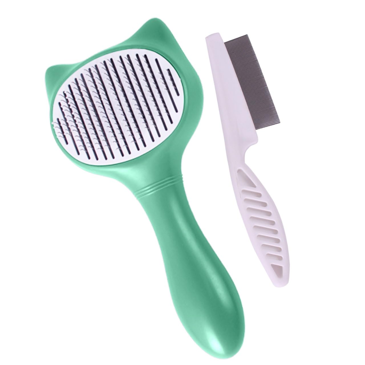 Cat Brush, Self Cleaning Dog & Cat Grooming Brush Dog Slicker Brushes with Smooth handle & Cat Hair Comb - Pet Grooming Tool with Cleaning Button for Shedding, Tangles & Dirt, Long/Short Hairs (Green)