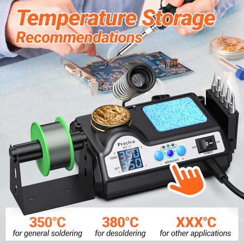 Preciva 927 IV Soldering Station Kit, 130W MAX Soldering Iron with 2 Helping Hands,Magnifying Glass,5 Extra Iron Tips,3 Preset Channels, Adjustable Temperature 194°F to 896°F